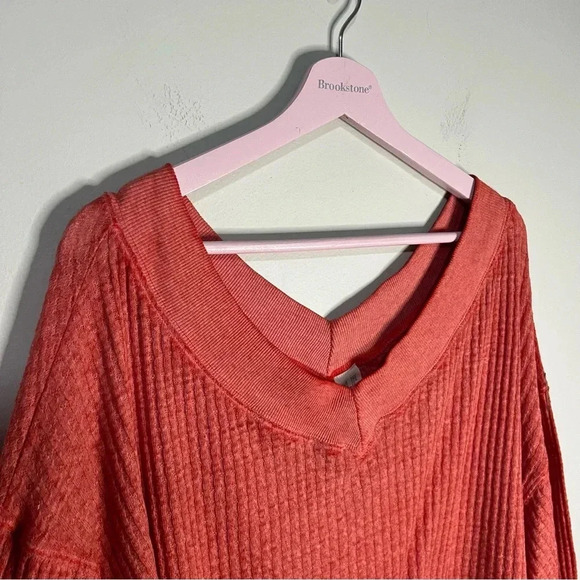 Free People We The Free Southside Waffle Thermal Top Size Large Red Orange - Picture 3 of 10